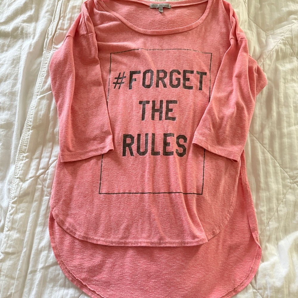 Pink Graphic Tee with "Forget the Rules" Print